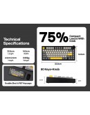 Ajazz геймърска механична клавиатура Wireless Gaming Mechanical Keyboard AK820 V2 PRO - White peach Switch [Linear] (English US), Black