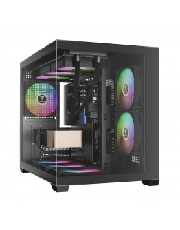 Gamdias кутия Case mATX - AURA GC10M v2 - 3 x 120 mm A-RGB, USB-C, Tempered Glass