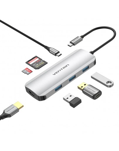 Vention докинг станция Docking Station Type-C - TOJHB - HDMI x 1, USB3.0 x 3, USB-C PD100W x 1, SD/TF
