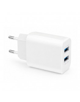 Мрежово зарядно устройство DeTech DE-58i, 5V/2.4A, 220V, 2 x USB, С кабел Lightning, 1.0m, Бял - 40540