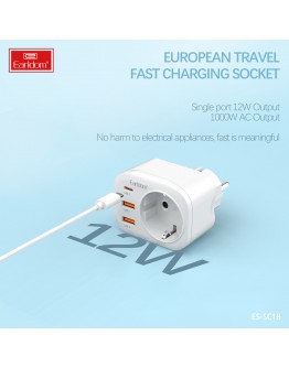 Универсален преходник - зарядно Earldom ES-SC18, 2xUSB, 1xType-C, Шуко, Бял - 40524