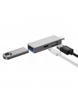USB хъб WiWu T02 Pro, Type-C, 3 Порта, USB 3.0, Сив - 17755