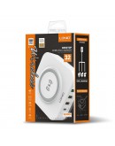 Безжично зарядно устройство LDNIO, 32W, Qi, 1 x Type-C F, 3 x USB F, PD, QC, PPS, Бял - 40294