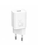 Мрежово зарядно устройство Baseus Super Si, 25W, С PD кабел, Бял - 40417