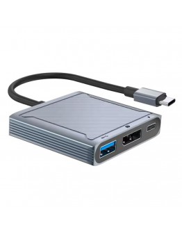 Преходник DeTech, USB-C - DP 8K 60HZ, USB3.0, PD 60W, Сив - 17845
