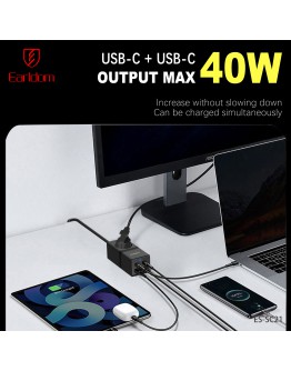Удължител Earldom ES-SC21, 1 гнездо, CEE 7/3, 2 х USB F, 2 x USB-C, 1м., Черен - 40521