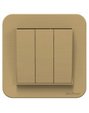 Троен електрически ключ DeTech DE-9223-03, С рамка, схема 1, 10А, 250V, За вграждане, IP20, Златист - 75045