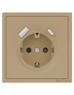 Единичен електрически контакт DeTech DE-9227-80, 1xUSB-А, 1xUSB-C, Шуко, За вграждане, 16А, 250V, IP20, Златист - 75129