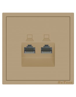 Двойна розетка за компютър DeTech DE-9227-62, RJ45, Cat5E, За вграждане, IP20, Златист - 75127