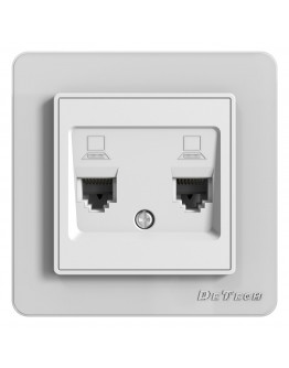 Двойна розетка за компютър DeTech DE-6008-62, RJ45, Cat5E, За вграждане, IP20, Бял - 75007