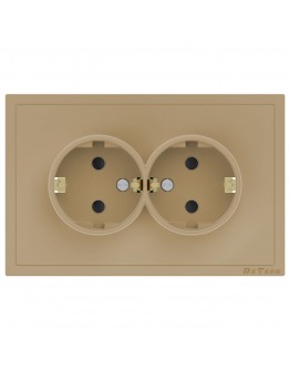 Двоен електрически контакт DeTech DE-9227-52, С рамка, Шуко, За вграждане, 16А, 250V, IP20, Златист - 75125