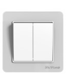 Двоен електрически ключ DeTech DE-6008-02, Схема 5, 10А, 250V, За вграждане, IP20, Бял - 75002