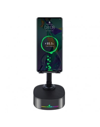 Тонколона със стойка за телефон Kisonli M5, Bluetooth, Безжично зареждане, FM, AUX, RGB, Различни цветове - 22275