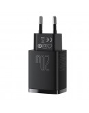 Мрежово зарядно устройство Baseus Compact, 20W, 1 x Type-C F, 1 x USB F, Черен - 40415