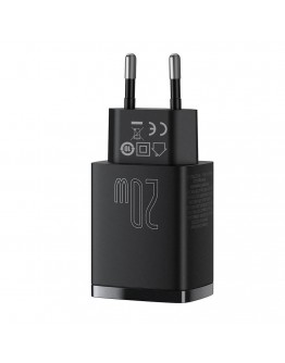 Мрежово зарядно устройство Baseus Compact, 20W, 1 x Type-C F, 1 x USB F, Черен - 40415