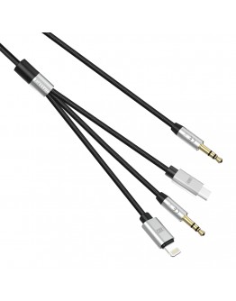 Аудио кабел Earldom ET-AUX09, 3.5mm към Lightning, Type-C, 3.5mm, 3в1, 1.2м, Черен - 40219