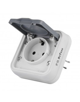 Единичен влагоустойчив контакт DeTech DE-8008-42, Шуко, 250V, 16A, IP55, Бял - 75150