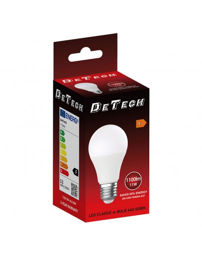 LED крушка DeTech, A60, E27, 11W, 6500K, 1050lm - 77004