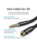 Vention Аудио Кабел Cotton Braided TRRS 3.5mm Male to 3.5mm F - 0.5m - Gold plated, Aluminum alloy - BHCBD