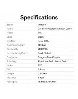 Vention Кабел LAN SFTP Cat.8 Patch Cable - 3.0M Black 40Gbps - IKABI