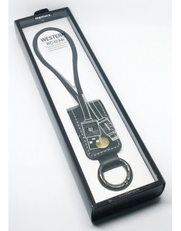 Кабел за данни micro USB, Remax RC-034I, ключодържател, естествена кожа,Черен - 14341