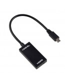 Преходник DeTech MHL (micro USB) към HDMI, 15см, Черен - 18223