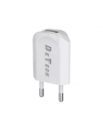 Мрежово зарядно устройство, DeTech, DE-11i, 5V/1A, 220V,1 x USB, С Lightning кабел, 1.0m, Бял - 14116