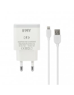 Мрежово зарядно устройство EMY MY-A301Q, Quick Charge 3.0, Lightning Кабел, Бял - 14960