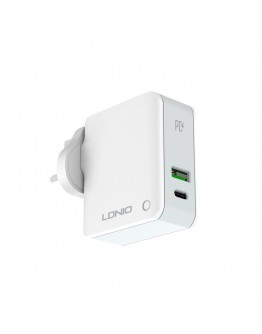 Мрежово зарядно устройство LDNIO A4403C, 1xUSB, 1xType-C PD, С кабел Type-C към Type-C, Бял - 40094