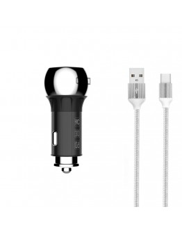 Зарядно устройство за кола LDNIO C1, 1xUSB QC3.0, 1xType-C PD, С Micro USB кабел, Сив - 40076