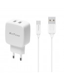 Мрежово зарядно устройство, DeTech, DE-33C, 5V/2.4A, 220V, 2 x USB, С Type-C кабел, 1.0m, Бял - 40102