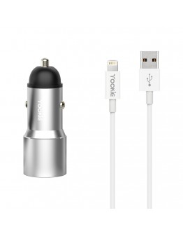 Зарядно устройство за кола Yookie PC4, Quick Charge 3.0, 2xUSB, С Lightning кабел, Различни цветове - 40144