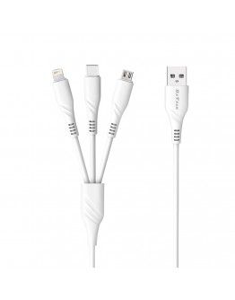 Кабел за зареждане DeTech DE-C40, 3 в 1, Micro USB, Lightning, Type-C, 1.0m, Бял - 40203