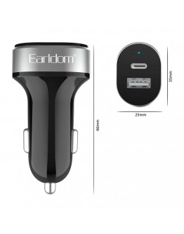 Зарядно устройство за кола Earldom ES-CC14, 1xUSB, 1xType-C, С Micro USB кабел, Черен - 40241