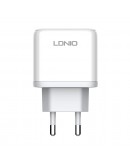Мрежово зарядно устройство LDNIO A2526C, 45W, 1 x Type-C F, 1 x USB F, PD, QC, PPS, С Type-C кабел , Бял - 40286