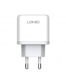 Мрежово зарядно устройство LDNIO A2526C, 45W, 1 x Type-C F, 1 x USB F, PD, QC, PPS, С Кабел Type-C към Lightning , Бял - 40288