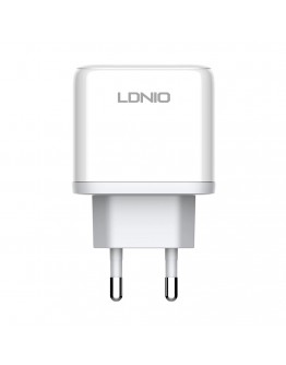 Мрежово зарядно устройство LDNIO A2526C, 45W, 1 x Type-C F, 1 x USB F, PD, QC, PPS, С Кабел Type-C към Lightning , Бял - 40288