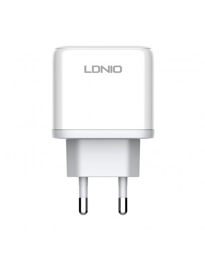 Мрежово зарядно устройство LDNIO A2526C, 45W, 1 x Type-C F, 1 x USB F, PD, QC, PPS, С Кабел Type-C към Lightning , Бял - 40288