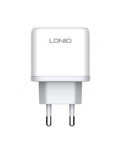 Мрежово зарядно устройство LDNIO A2526C, 45W, 1 x Type-C F, 1 x USB F, PD, QC, PPS, С Lightning кабел , Бял - 40285