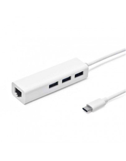 USB Hub, No Brand, USB 3.1 Type-C + Мрежов адаптер, 3 Порта, Бял - 12049 