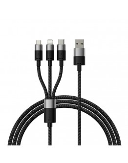 Кабел за зареждане Baseus StarSpeed, 3 в 1, Micro USB, Lightning, Type-C, 0.6m, Черен - 40439