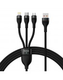 Кабел за зареждане Baseus Flash, 3 в 1, Micro USB, Lightning, Type-C, 66W, 1.2m, Черен - 40492