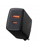 Мрежово зарядно устройство Baseus Compact, 20W, 1 x Type-C F, 1 x USB F, Черен - 40415