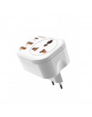 Универсален преходник - зарядно Earldom ES-SC16, 2xUSB, 1xType-C, EU/US/UK/AU към EU, 220V, Бял - 40525